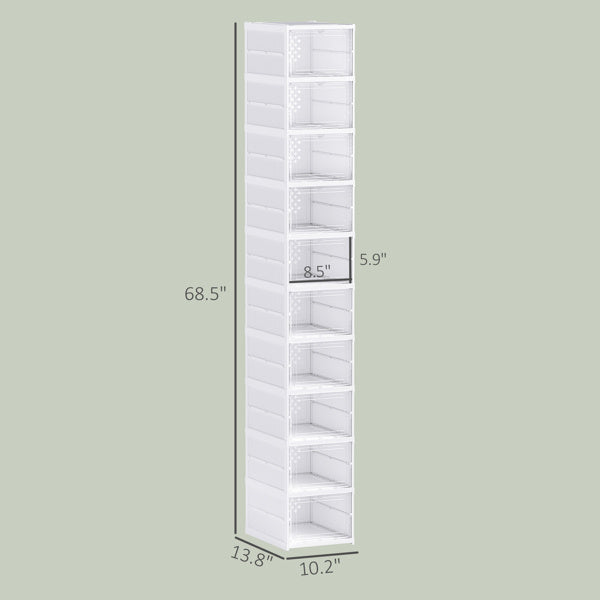 Shopi Vella tall shoe storage rack with multiple shelves measuring 68.5 inches high and 13.8 inches wide