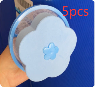 Shopi Vella washing machine hair catcher in blue flower shape with fine mesh screen for bathroom storage