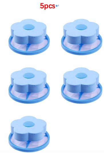 Shopi Vella washing machine hair catcher set of five blue flower-shaped bathroom storage accessories