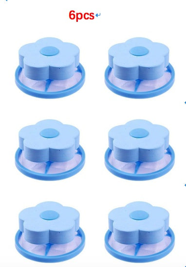 Shopi Vella washing machine hair catcher set of six blue flower-shaped bathroom storage filters