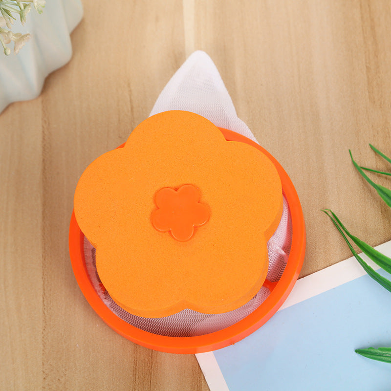 Shopi Vella orange flower shaped washing machine hair catcher with mesh for bathroom storage