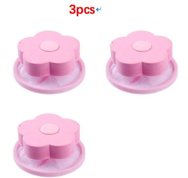 Shopi Vella pink flower-shaped washing machine hair catcher for bathroom storage set of 3