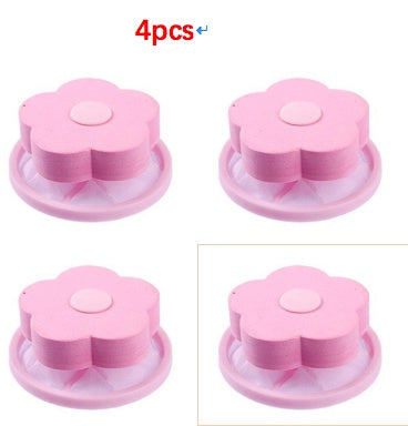 Shopi Vella pink flower-shaped washing machine hair catcher for bathroom storage set of 4