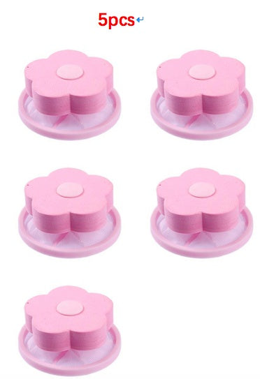 Shopi Vella pink flower-shaped washing machine hair catcher set of five for bathroom storage