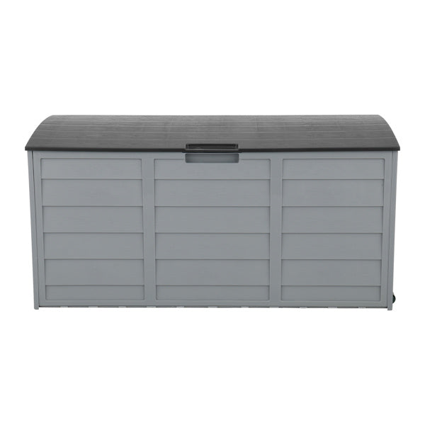 Shopi Vella waterproof patio storage container in gray with a hinged lid for outdoor use