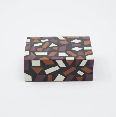 Shopi Vella geometric resin storage box with multicolor rectangular pattern for organizing small items