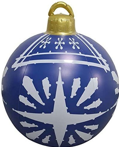 Shopi Vella giant outdoor Christmas ornament ball in blue with white snowflake and star patterns