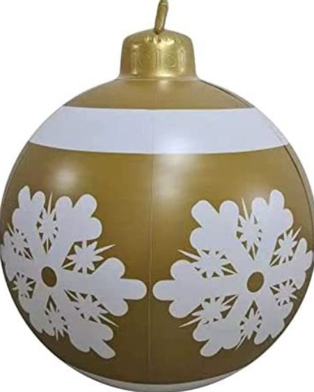 Shopi Vella giant outdoor Christmas ornament ball in gold with white snowflake design for festive home storage