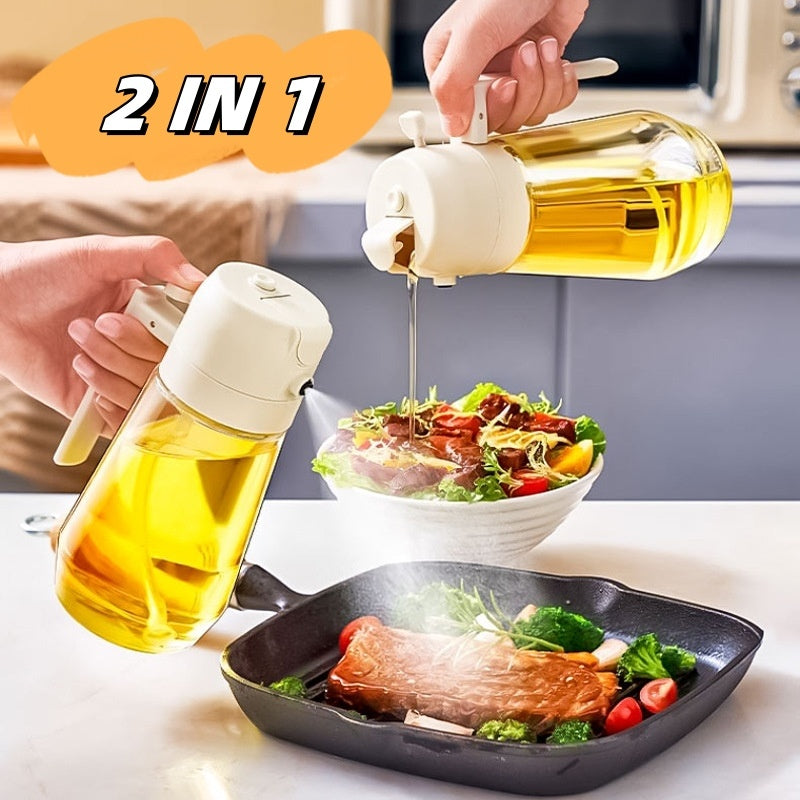 Shopi Vella glass oil spray bottle for air fryer pouring oil on salad and steak in kitchen