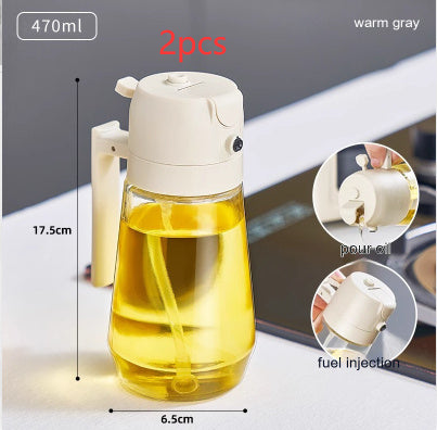 Shopi Vella glass oil spray bottle for air fryer in warm gray with 470ml capacity and fuel injection feature