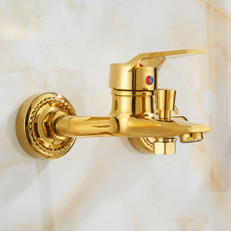 Shopi Vella gold copper bathtub faucet shower set mounted on marble wall with single lever handle