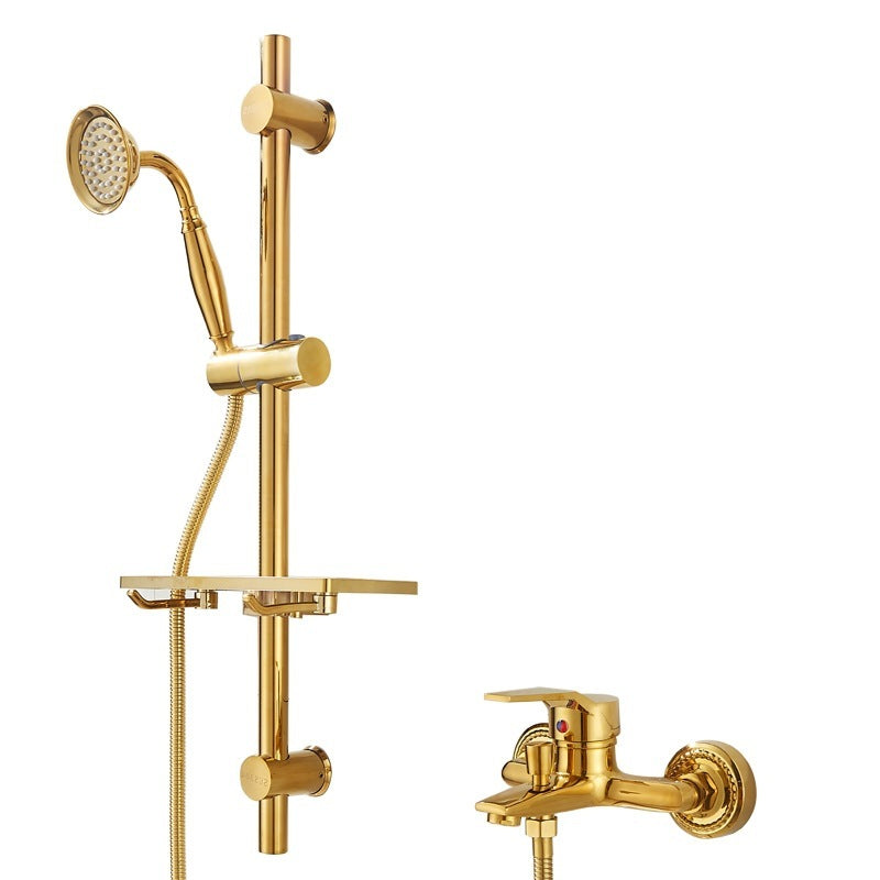 Shopi Vella gold copper bathtub faucet and matching shower set with handheld showerhead and adjustable rail