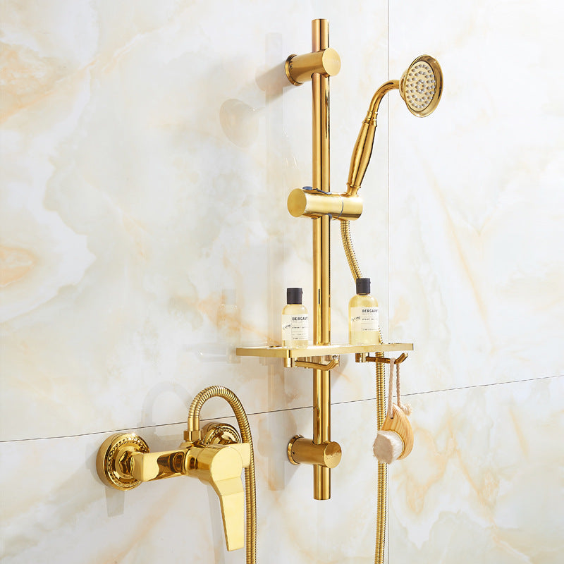 Shopi Vella gold copper bathtub faucet shower set with handheld showerhead and wall-mounted controls