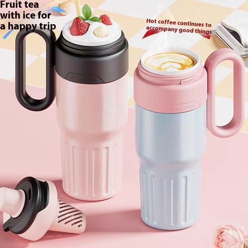 Shopi Vella gradient stainless steel coffee thermos set with pink and black lids and large handles for easy carrying