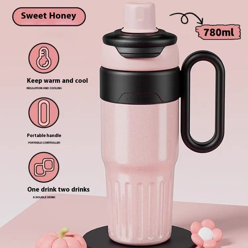Gradient stainless steel coffee thermos in sweet honey color with 780ml capacity and portable handle