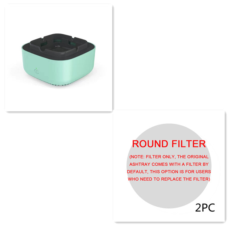 Shopi Vella smoke removal air purifier ashtray in mint green with black top and replacement round filter set