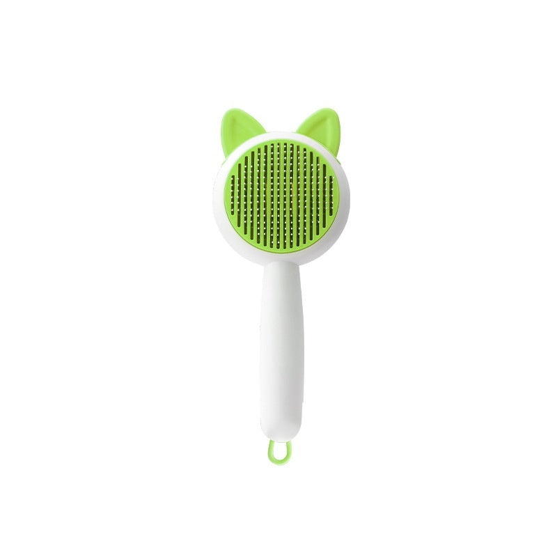 Shopi Vella green and white cat ear self cleaning pet brush for grooming and fur removal