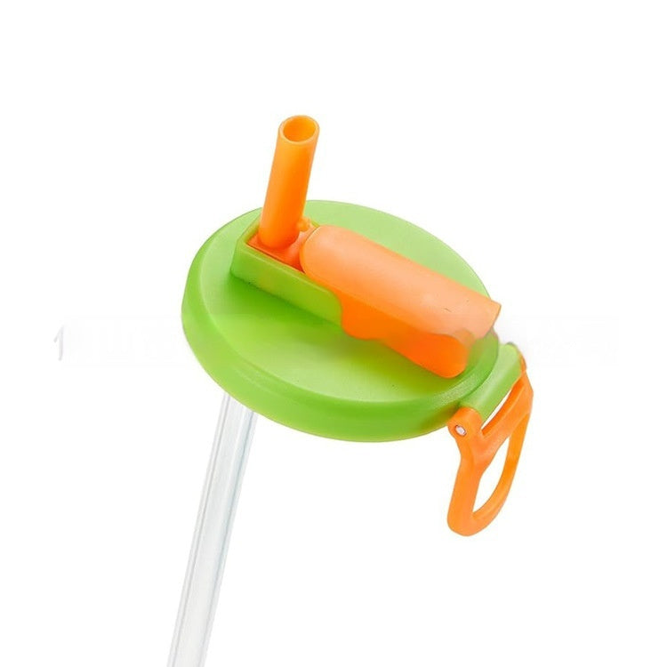 Shopi Vella reusable soda can lid with straw in green and orange for secure drink storage