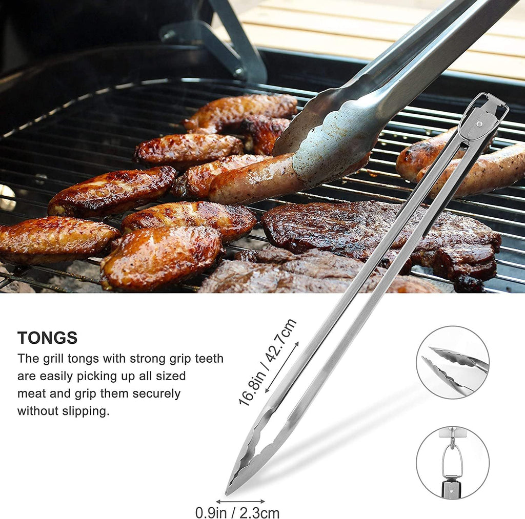 Shopi Vella stainless steel barbecue accessories kit with grill tongs for easy meat gripping