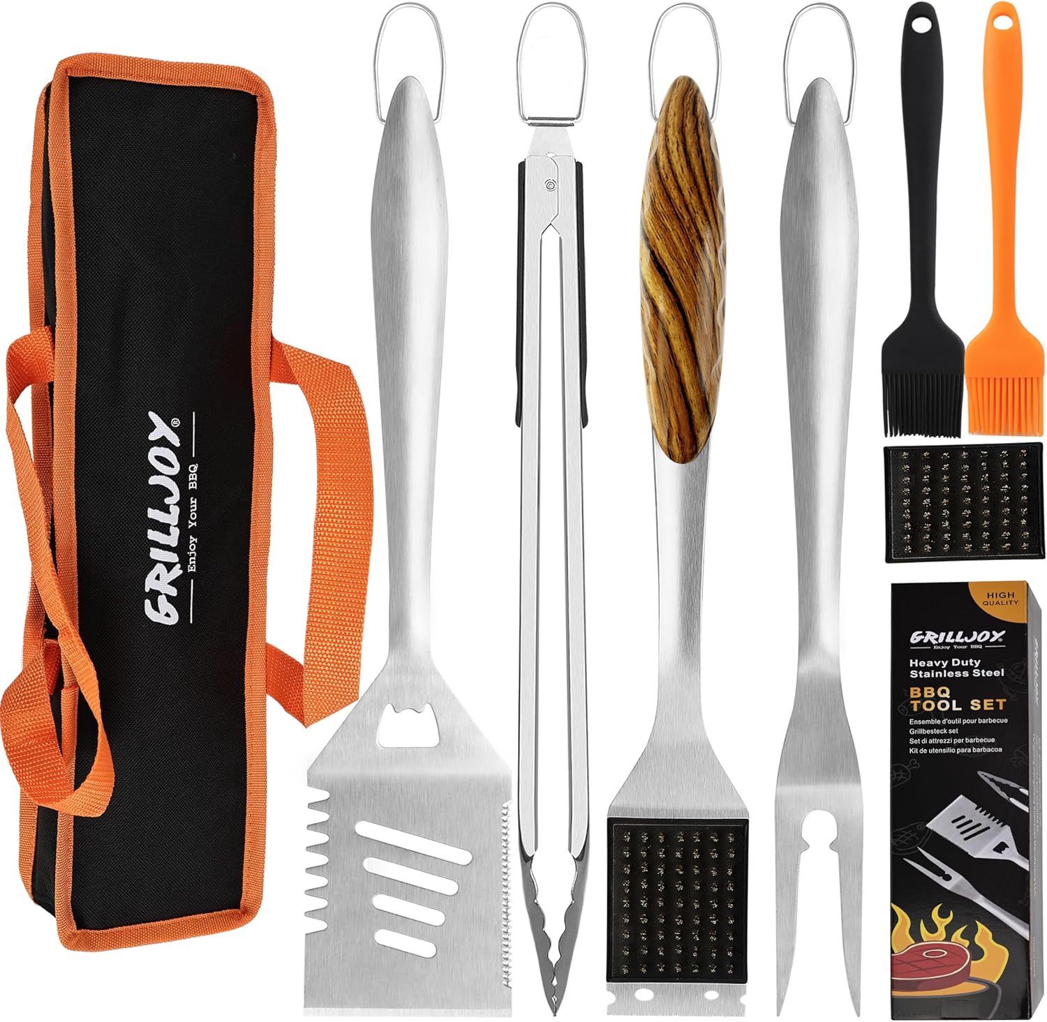Stainless steel barbecue accessories kit with spatula tongs grill brush and carrying case from Shopi Vella