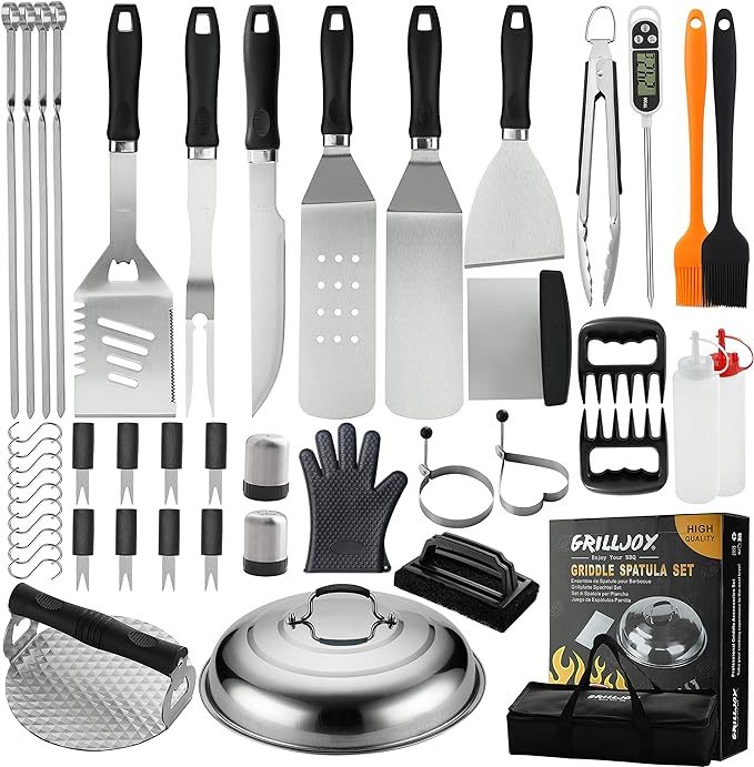 Shopi Vella stainless steel griddle spatula set with multiple cooking tools and accessories for grilling