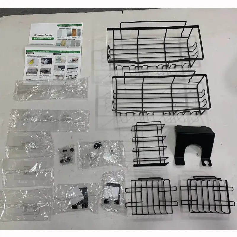 Shopi Vella Wall-Mounted Shower Storage Rack Set - Durable Black Metal