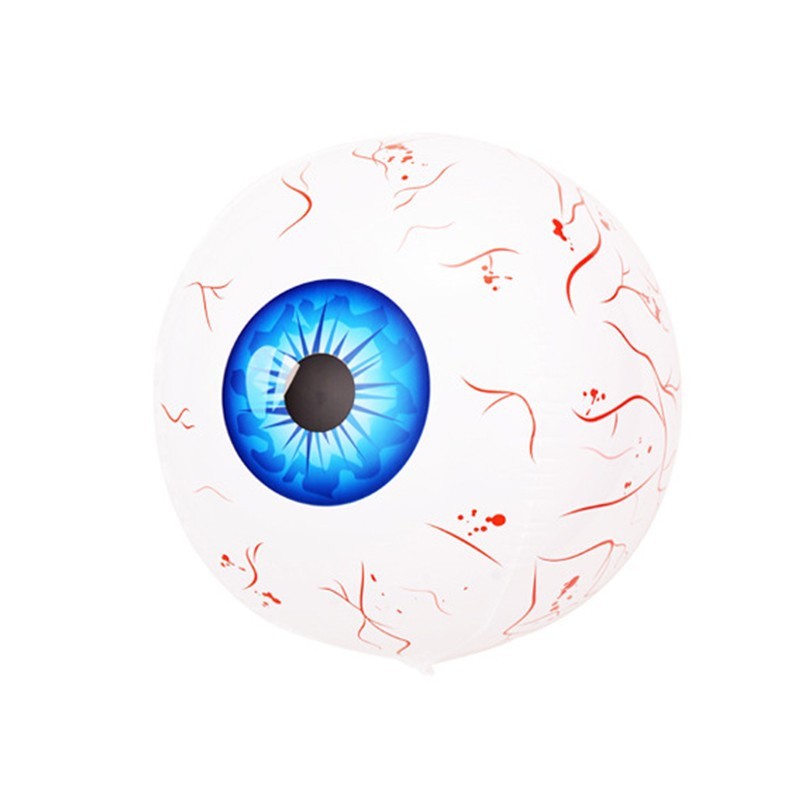 White Halloween eyeball balloon with blue iris and red veins for spooky Halloween decoration