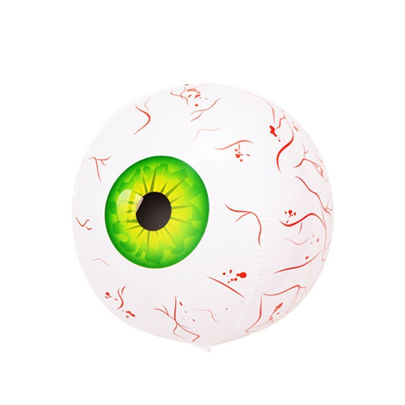 Halloween eyeball balloon with green iris and red veins for spooky party decoration