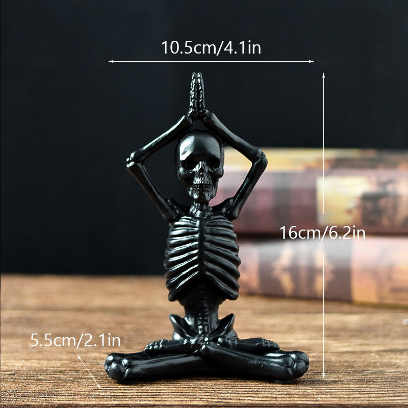 Halloween yoga skeleton decor black resin skeleton in seated yoga pose for home storage