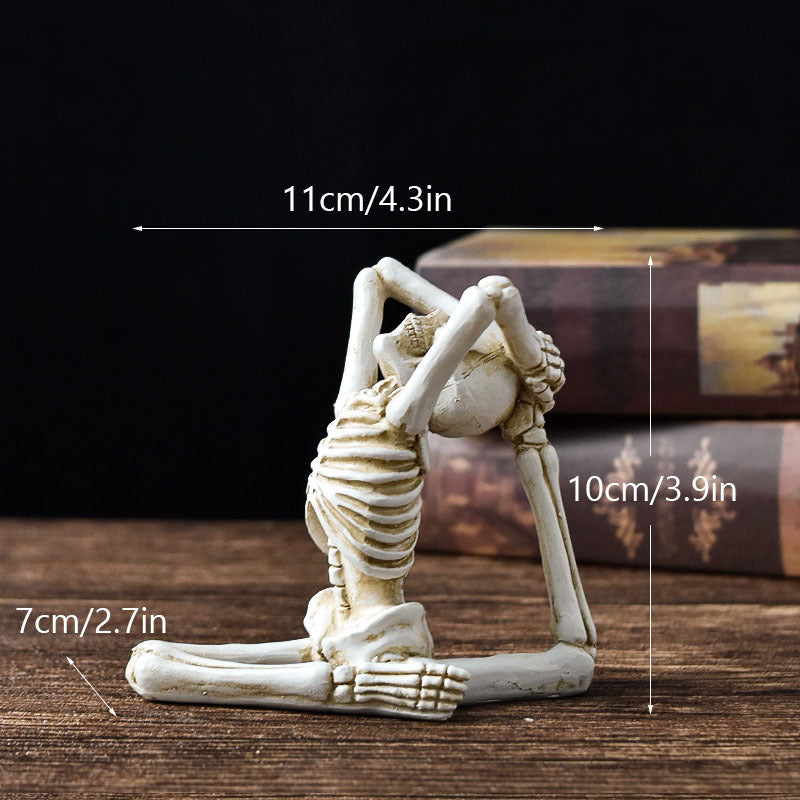Halloween yoga skeleton decor figurine measuring 11cm by 10cm by 7cm for home storage decoration