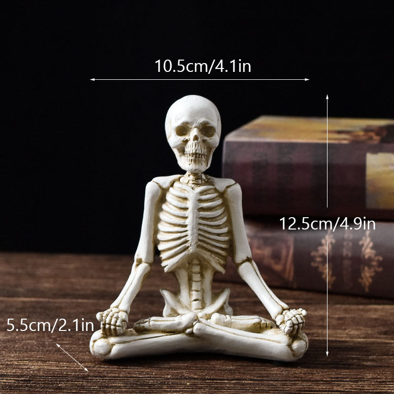 Halloween yoga skeleton decor sitting cross-legged 4.9 inch tall white skeleton figure