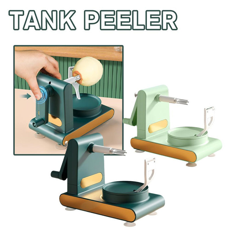 Shopi Vella hand-cranked fruit peeler machine kitchen storage tool in green and light green colors