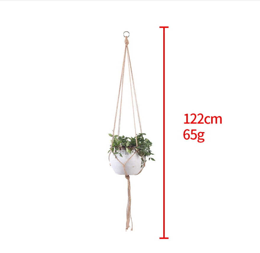 Shopi Vella hand-woven hanging basket with plant, 122cm length for home storage and decor