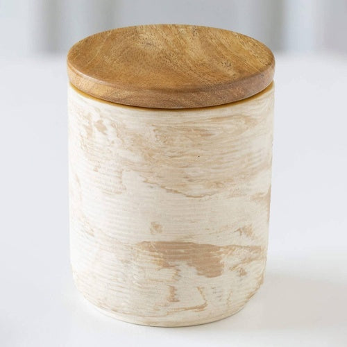 Shopi Vella handcrafted ceramic jar with wooden lid for stylish kitchen storage