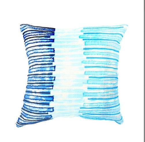 Shopi Vella handcrafted coastal pillow case with blue and white striped design