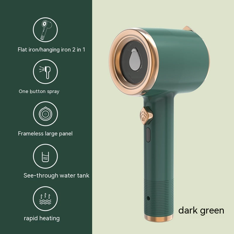 Shopi Vella travel clothes steamer US plug in dark green with flat iron, one button spray, and see-through water tank