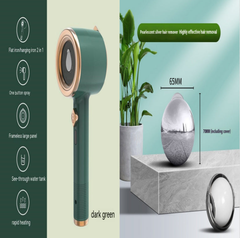 Shopi Vella travel clothes steamer US plug in dark green with flat iron and frameless panel