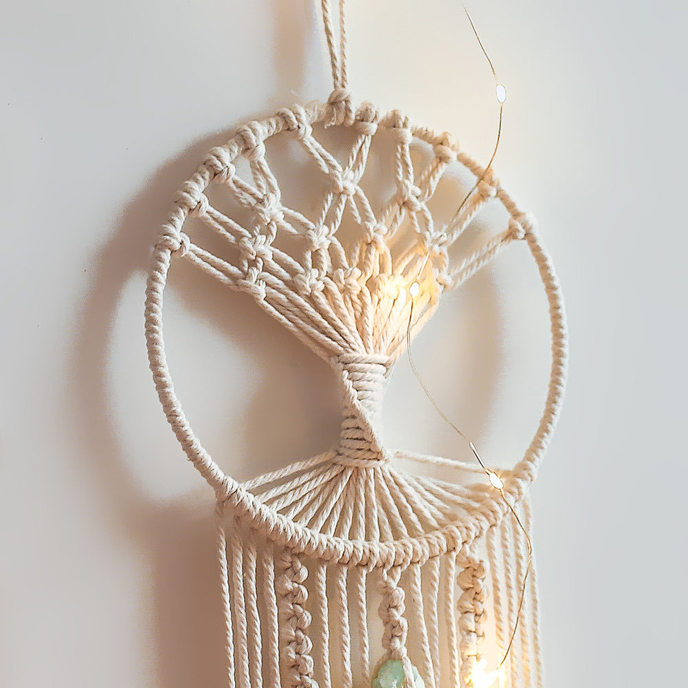 Shopi Vella handmade dream catcher wall hanging with intricate white rope design and decorative beads