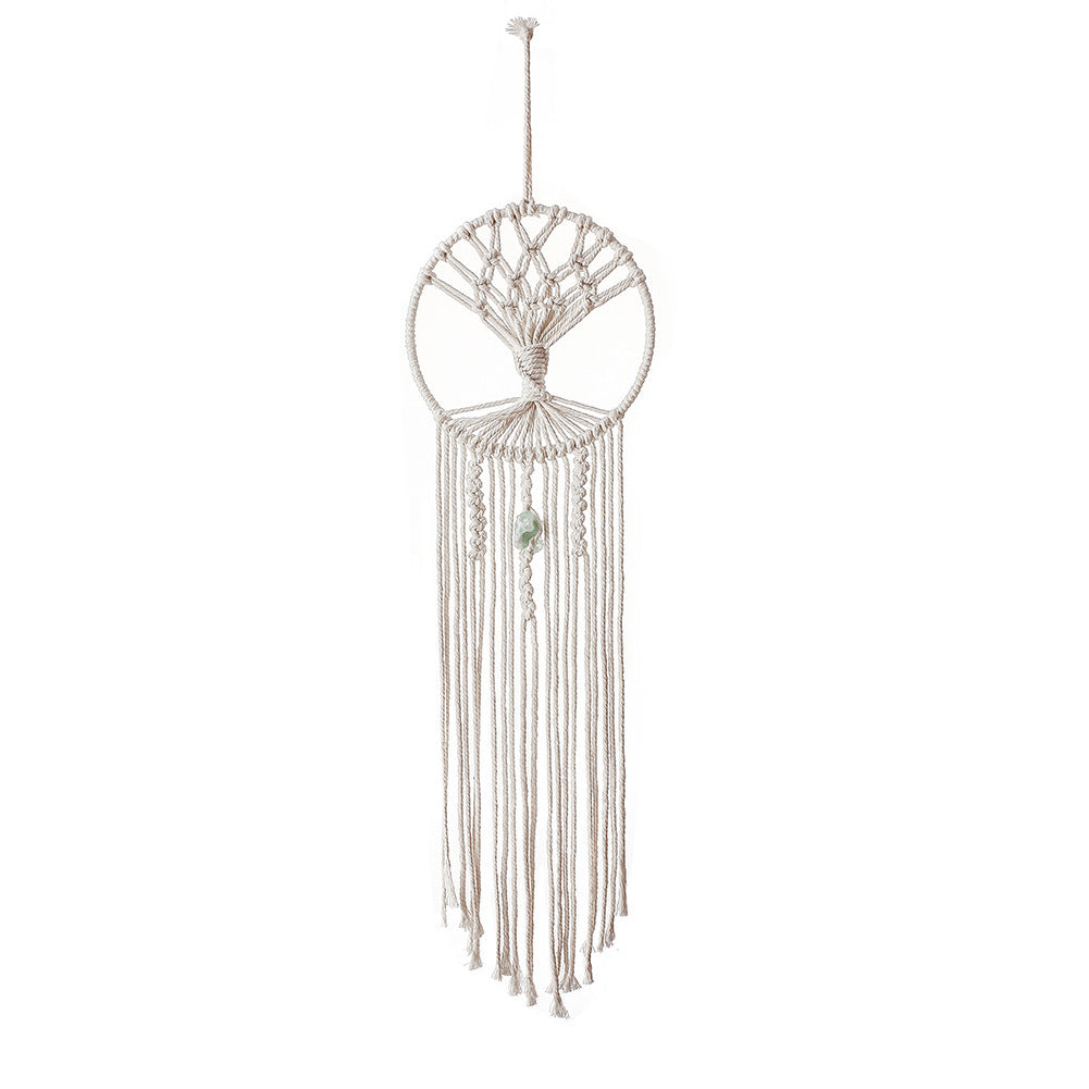 Shopi Vella handmade dream catcher wall hanging with white rope and green bead accents