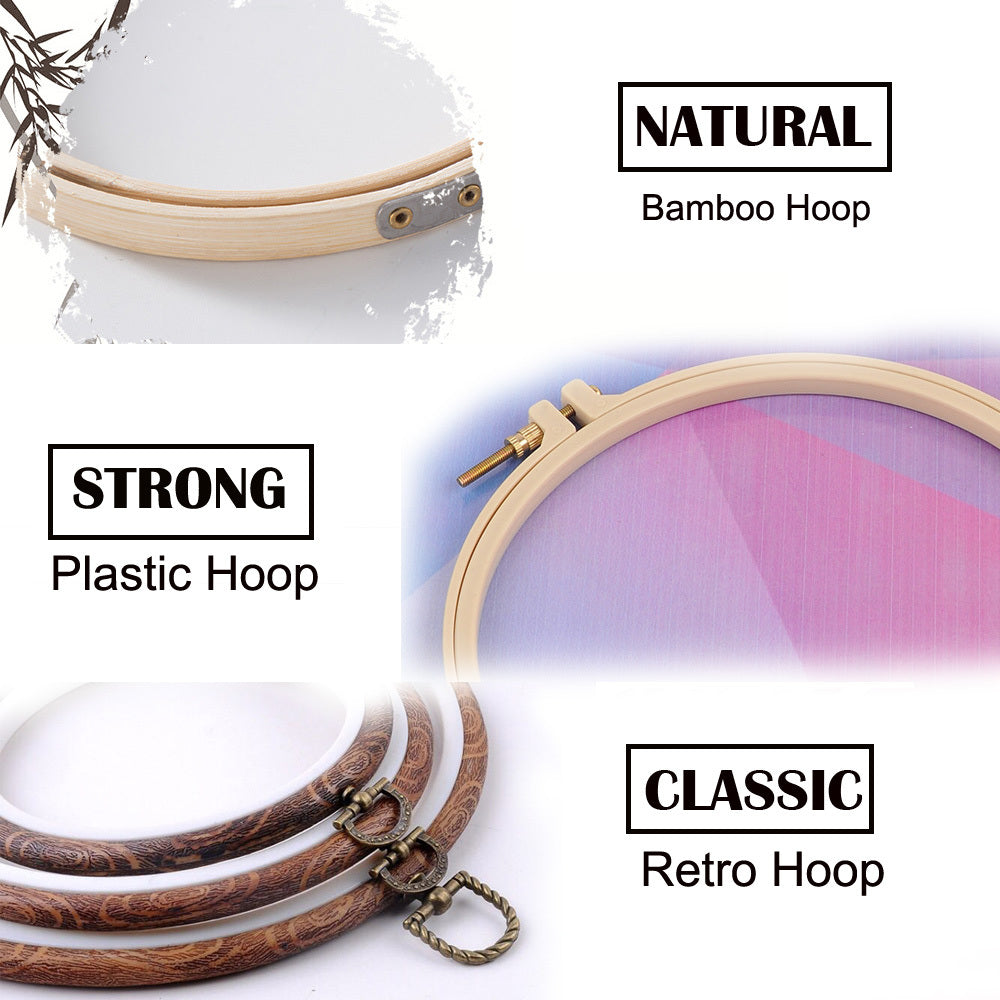Natural bamboo hoop, strong plastic hoop, and classic retro hoop for handmade embroidery wall art