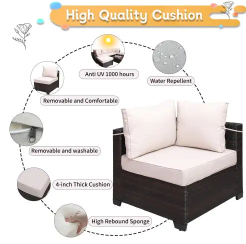 7 piece outdoor patio furniture set corner chair with high quality removable and washable cushions