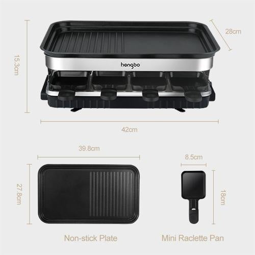 Shopi Vella raclette grill for 8 people with non-stick plate and mini raclette pans