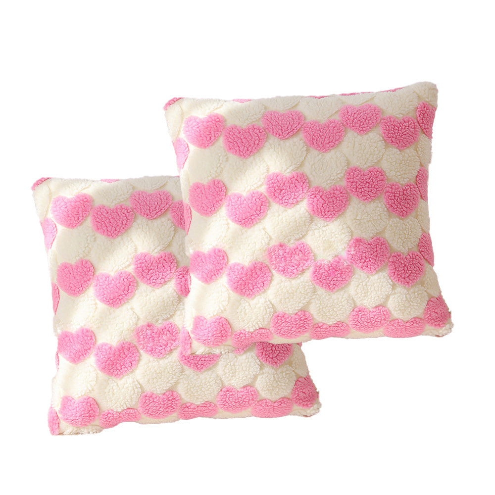 Shopi Vella heart decorative cushion covers 18x18 with fluffy pink hearts on white background