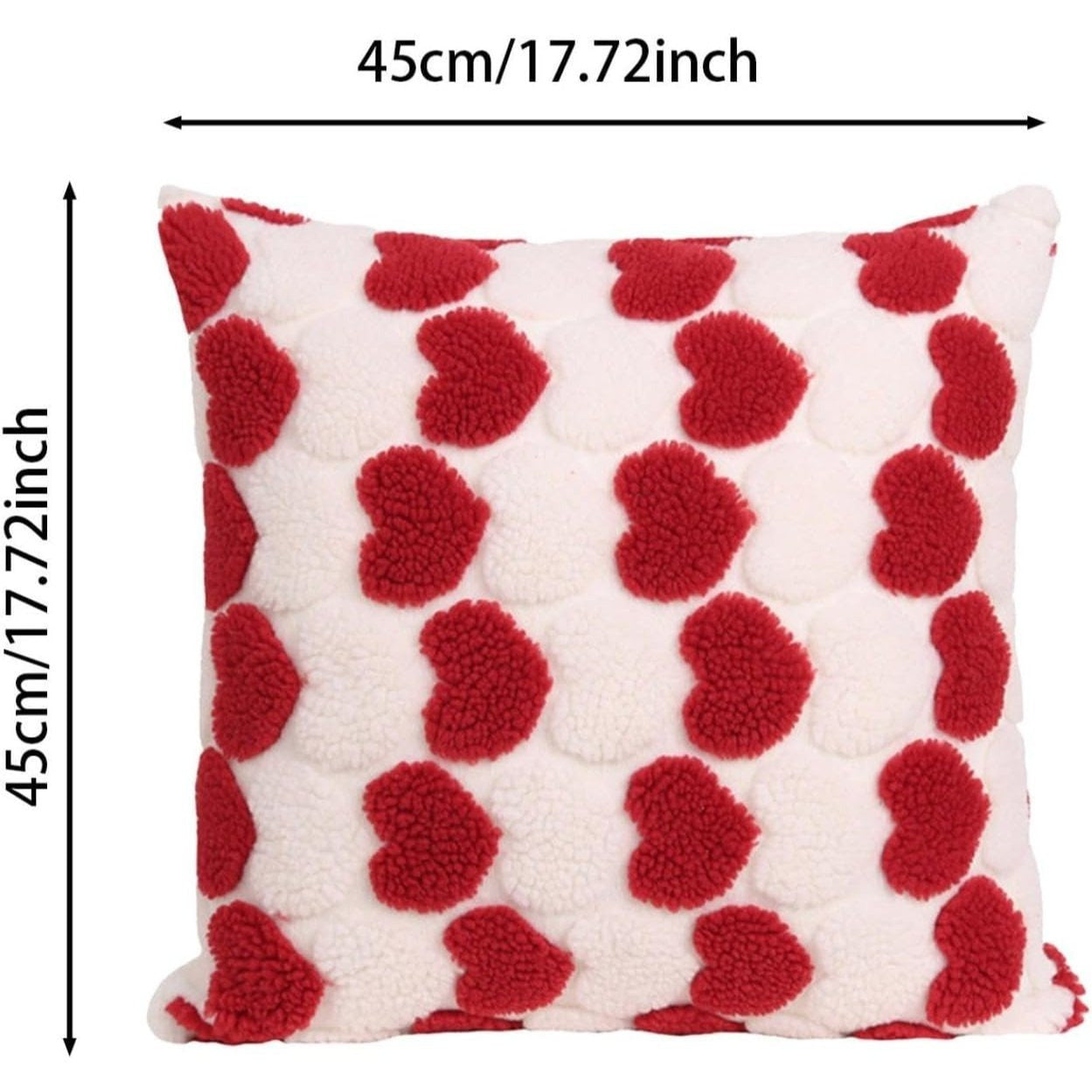Shopi Vella heart decorative cushion covers 18x18 with red heart pattern on white background