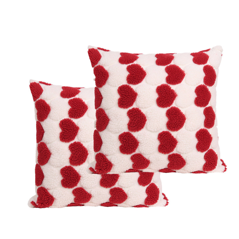 Shopi Vella heart decorative cushion covers 18x18 white with red heart patterns soft texture