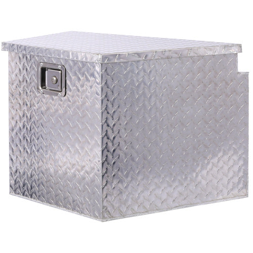 Shopi Vella heavy duty truck bed storage box with diamond plate aluminum construction and lockable handle