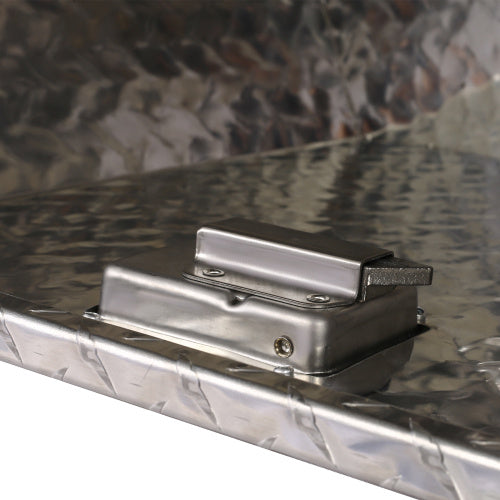 Shopi Vella heavy duty truck bed storage box metal latch on diamond plate surface