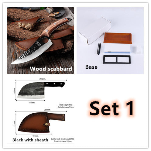 High hardness chopping knife set with wood scabbard black sheath and base accessories