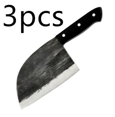 Three pieces of high hardness chopping knife set with black handles for kitchen use