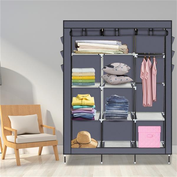 Shopi Vella high legged fabric wardrobe with multiple shelves and hanging space for organized clothing storage
